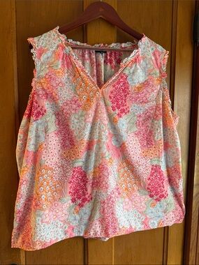 Talbots Pink & Orange Floral Sleeveless V-Neck Tank